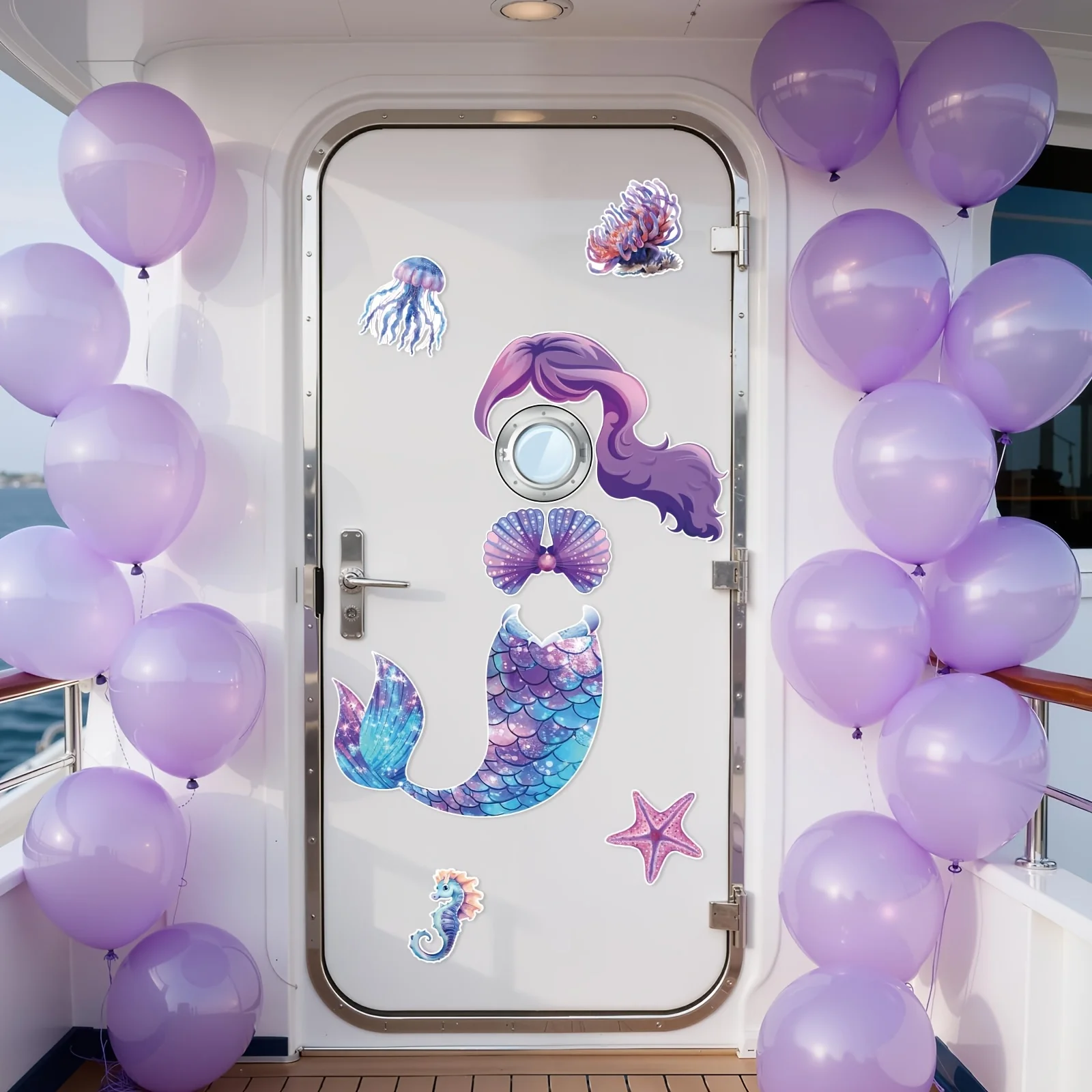 Mermaid Cruise Ship Door Magnets, Refrigerator Stickers, Marine Animal Fish Refrigerator Stickers, Waterproof Stickers