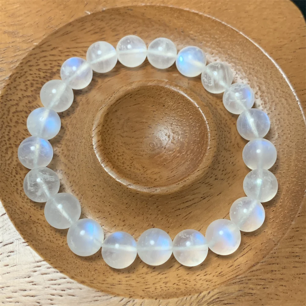 

Only 1Piece Natural Bright Silver Blue Light Moonstone Bracelets for Women Transparent Clear Healing Moonlight Beads Moon Stones