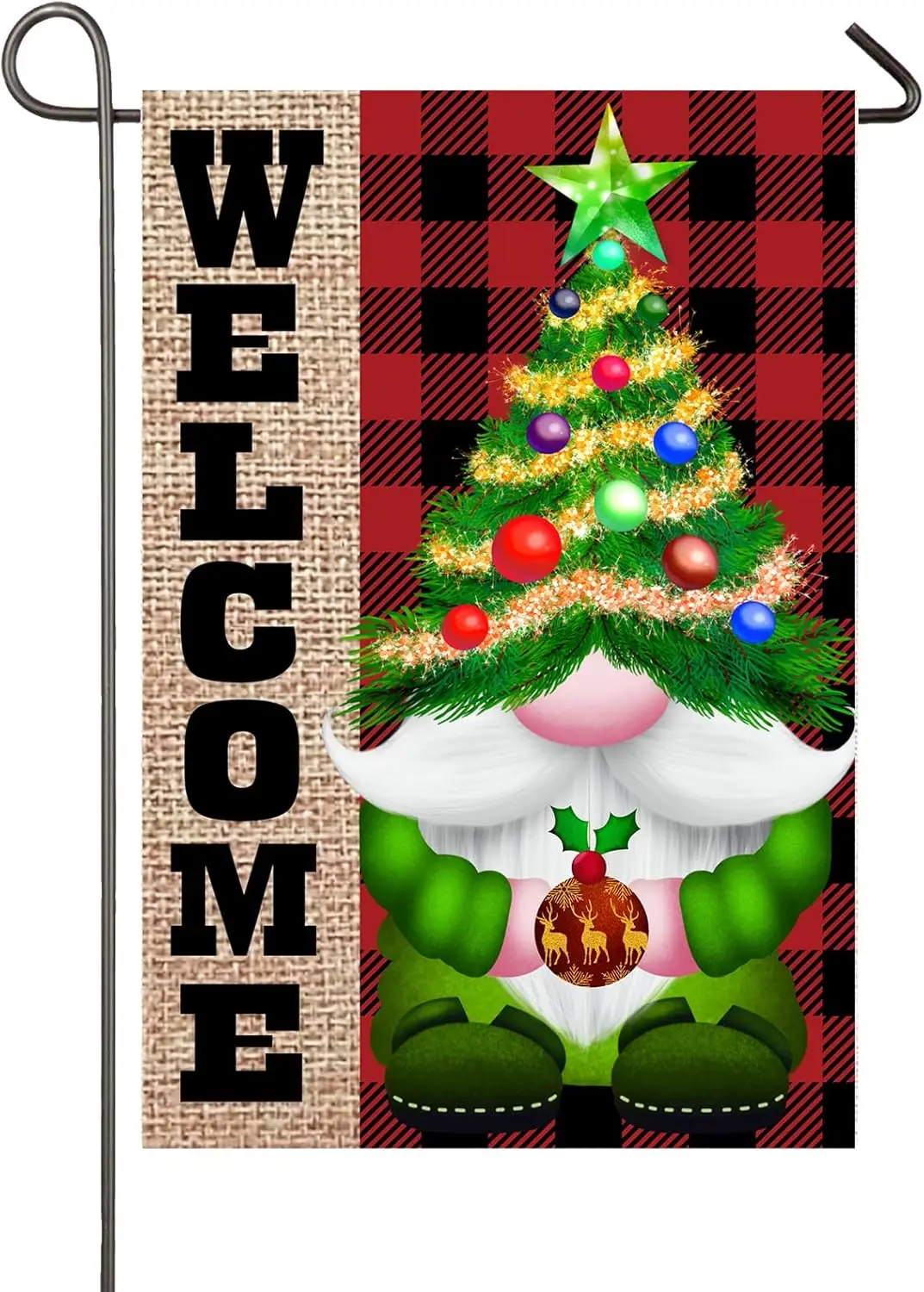 ต้นคริสต์มาส Gnome Garden ธงสําหรับภายนอก 12x18 สองด้านขนาดเล็ก Buffalo ลายสก๊อต Xmas Tree เครื่องประดับแบนเนอร์ยินดีต้อนรับฤดูหนาว Ya