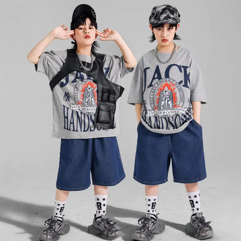Tenues Hip Hop pour filles, T-shirt ample, pantalon en Denim de danse de rue, Streetwear pour enfants, Costume K-pop pour adolescents, ensemble de vêtements de Jazz
