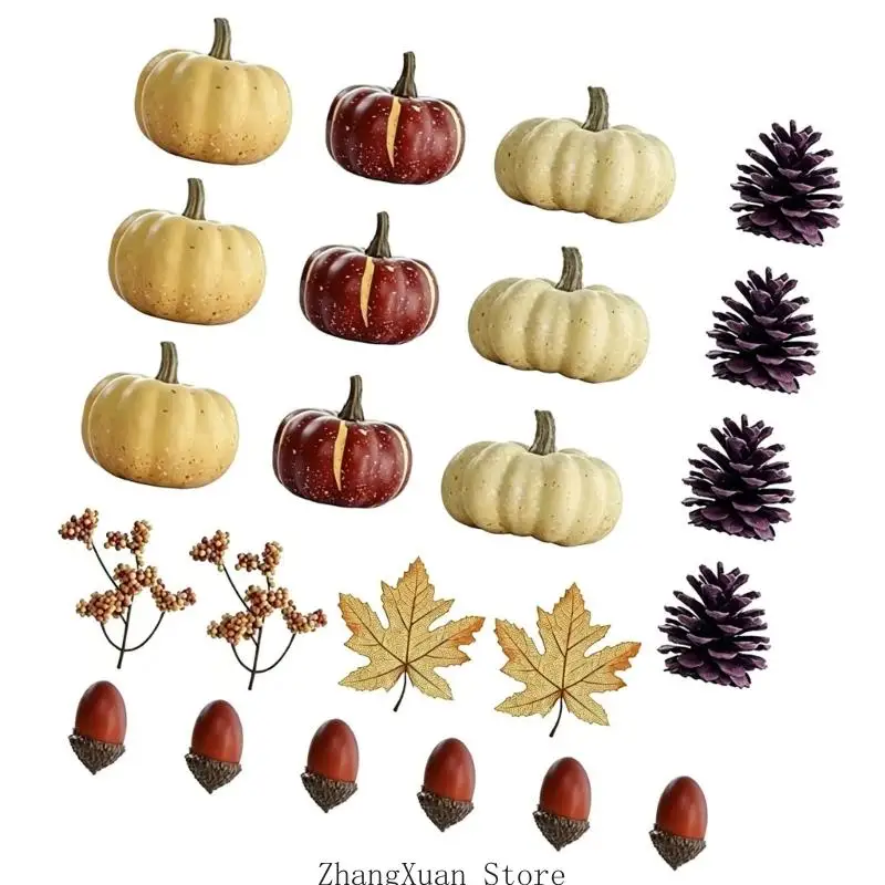 Saisonales Arrangement-Set für den Innenbereich mit künstlichen Kürbissen für die Regalpräsentation 3XUF – Detail 4