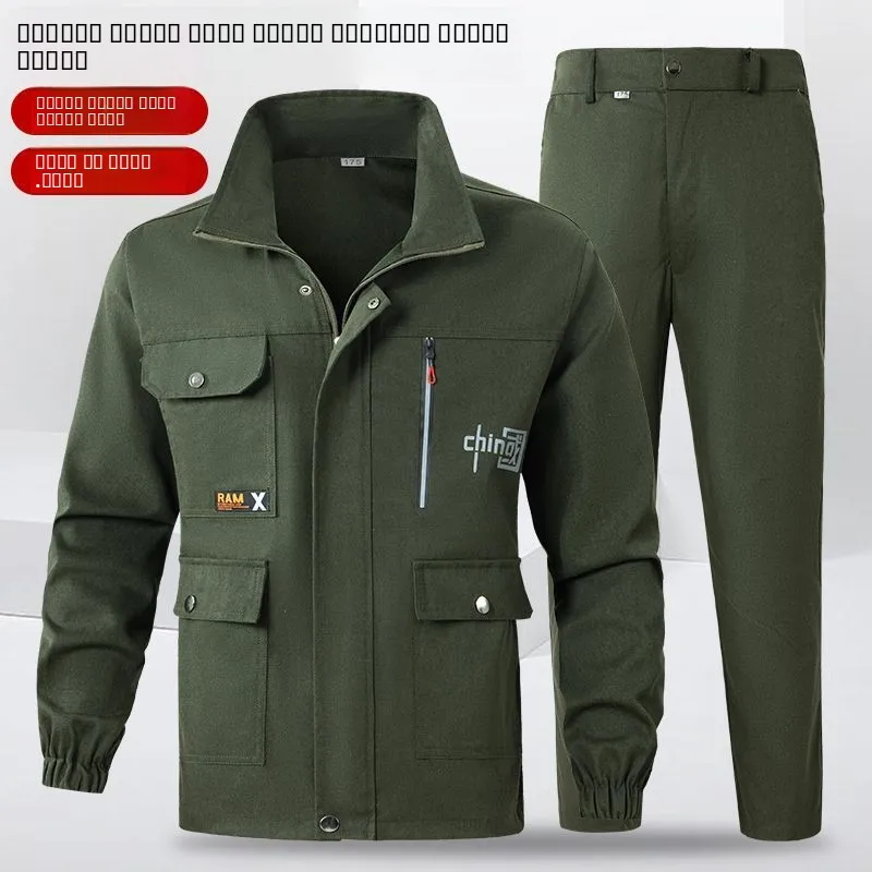 Thiened Pure Cotton Work orm Set for Men And Women Spring Autumn Wear Resistant Welding Anti-Heat Labor Protection Work...