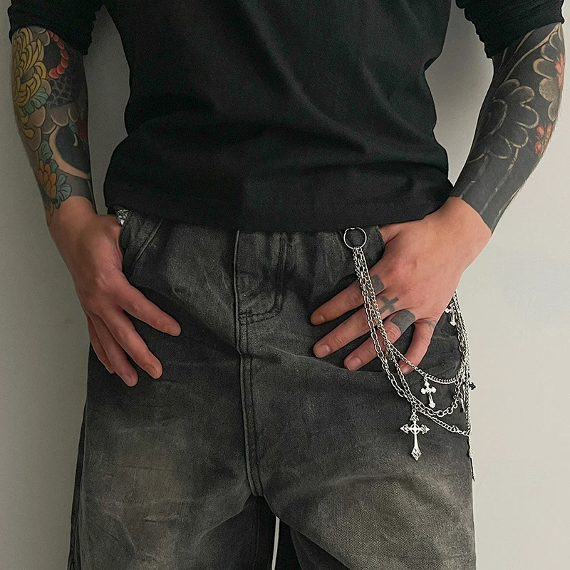 New Punk Rock Multi-layer Cross Pants Waist Chain Men Women Wallet Charm Jeans Unisex Hip-hop Jewelry Gift