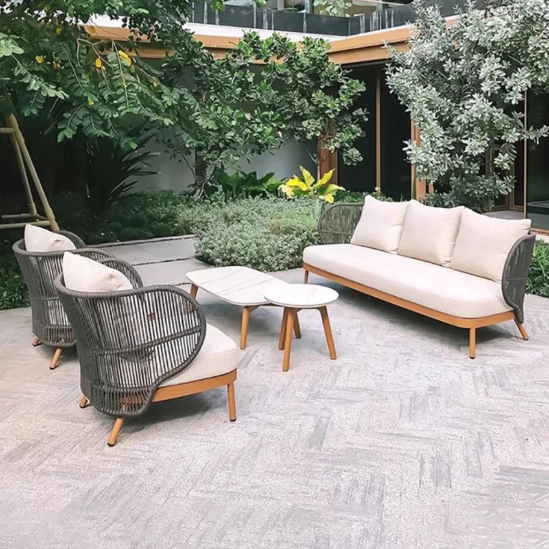 Weather Resistant PE Rattan Outdoor Sofa Set Aluminum Frame Patio Furniture With Removable Cushion For Backyard Garden Balcony