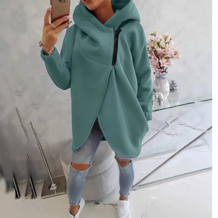 Vrouwen Dikke Jassen Capuchon Lange Mouw Rits Sweatshirt Vest Onregelmatige Warme Casual Solid Hoodies Sweatshirts Winter 2025