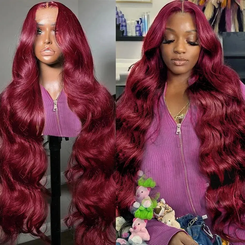 

30 38 Inch Burgundy Red HD Lace Front Human Hair Wigs 99J Brown Body Wave Wig Glueless 13x4 HD Full Lace Frontal Wigs Human Hair