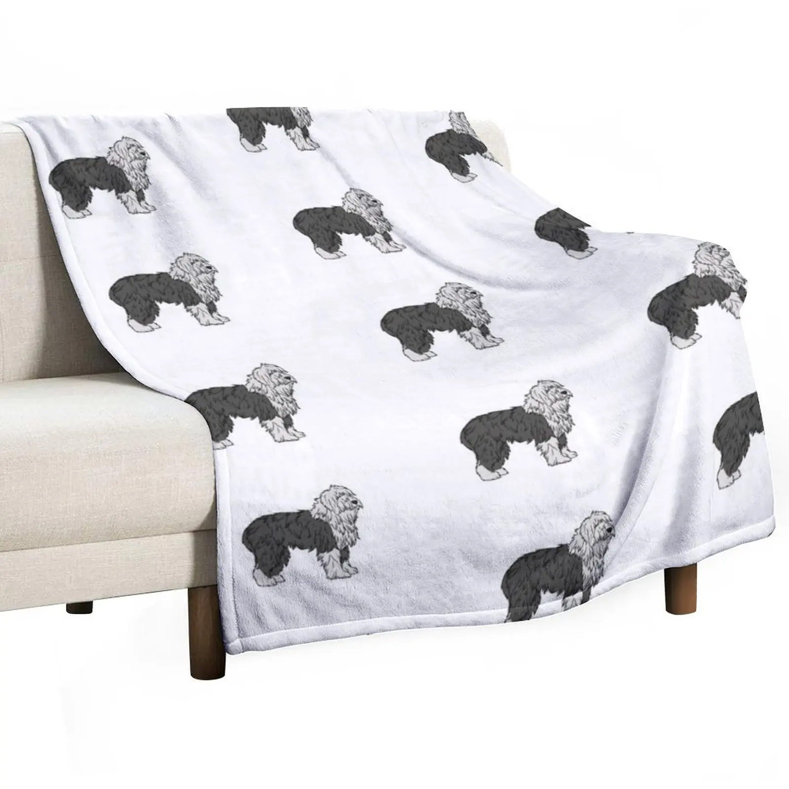 

Old English Sheepdog - Standing Throw Blanket Designers Soft Plaid Heavy Blankets