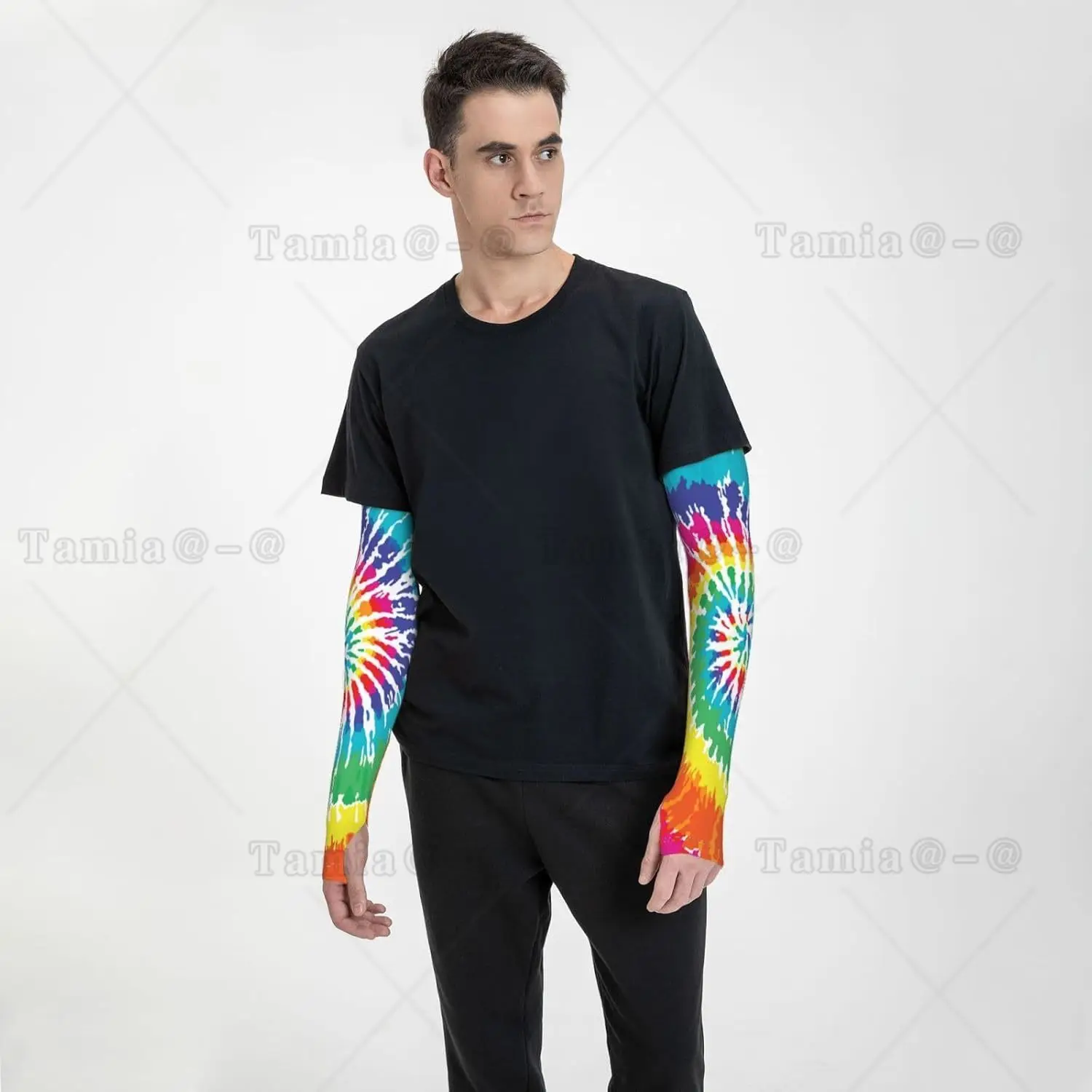 ปลอกแขนมัดย้อมสีป้องกันรังสียูวี Sun Unisex Sport Ice Silk Sleeves