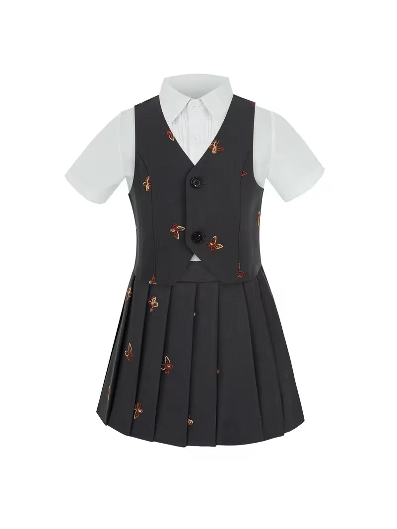 Girls Spring Summer Cos Play VEST Shirt Skirt School Unifrom Kids Stage Photography Suit Children Wedding Ceremony Costume