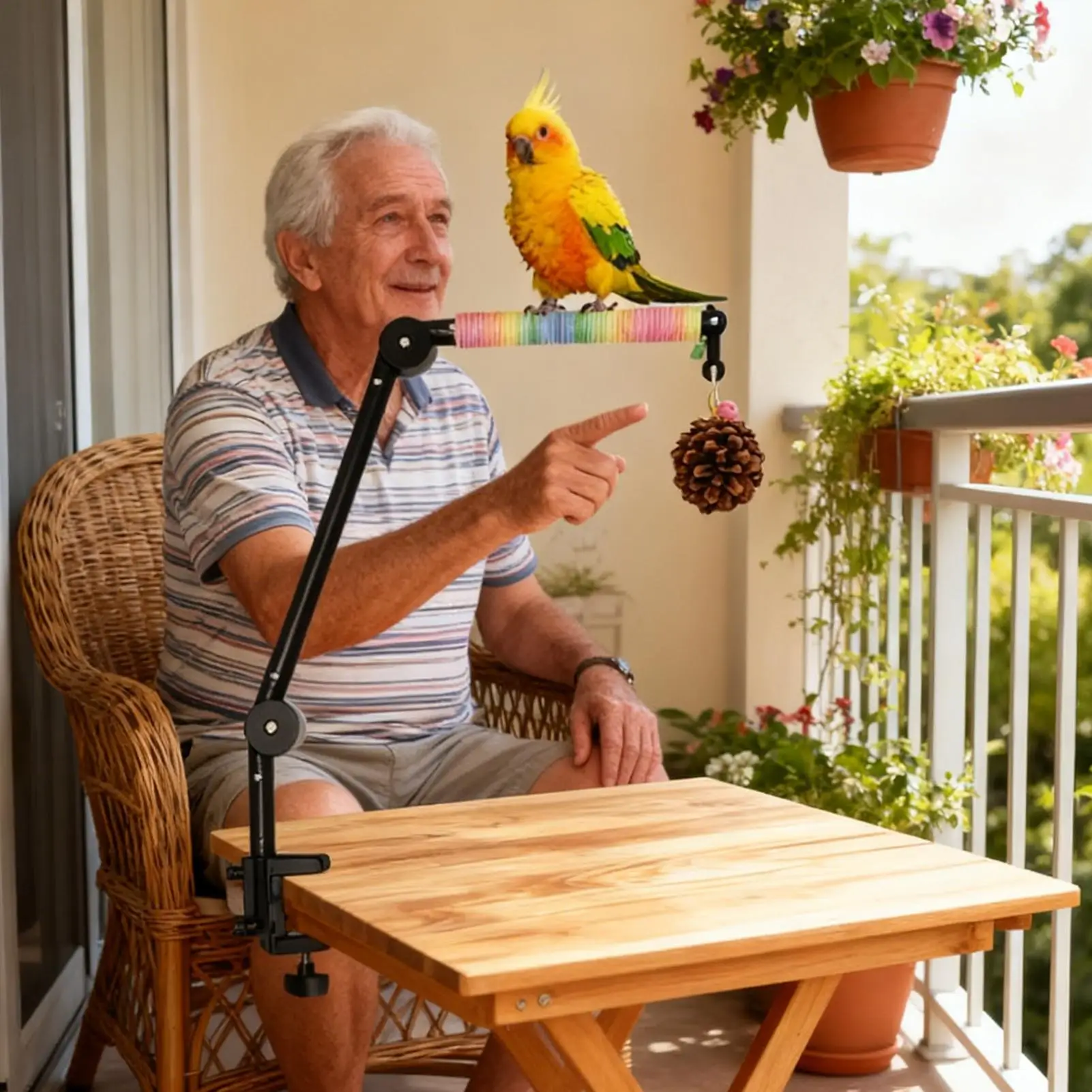 

Интерактивные обогащенные игрушки для попугая 4-в-1, подставка для птичьего окуня, игрушки для попугая с шариком для попугая, корелла, Conure Lovebird