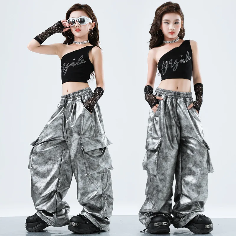 Hip Hop Mädchen Mode Crop Top Baggy Hosen Gruppe K-pop Streetwear Kleidung Sets Jazz Bühne Leistung Anzug Street Dance kostüm