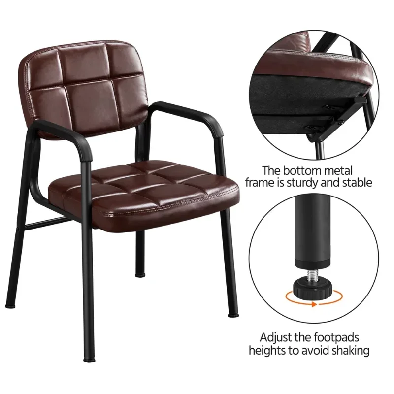 2pcs Leather Office Reception Chairs with Midback, Brown