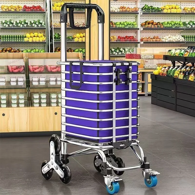 For tie rod foldable lightweight grocery shopping cart household portable shopping cart climbing trolley folding trailer