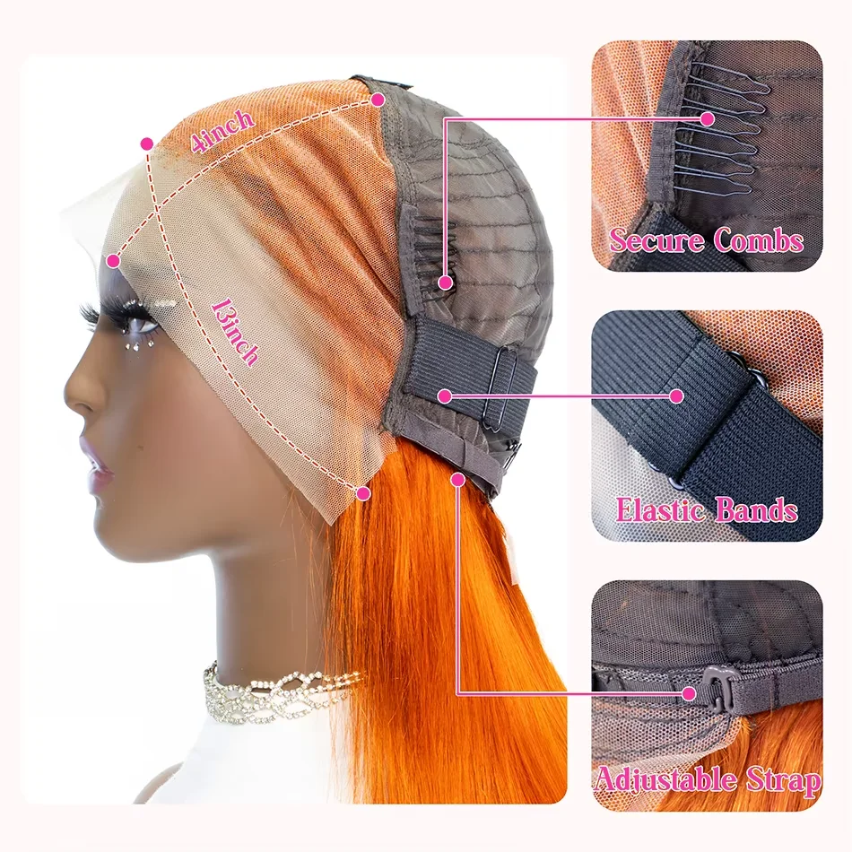 الفيتنامية بوب مستقيم الزنجبيل البرتقالي الدانتيل الباروكة الأمامية مزدوجة تعادل 13x4 الدانتيل الجبهة بوب الباروكات قبل قطعها 100% شعر الإنسان تأثيري