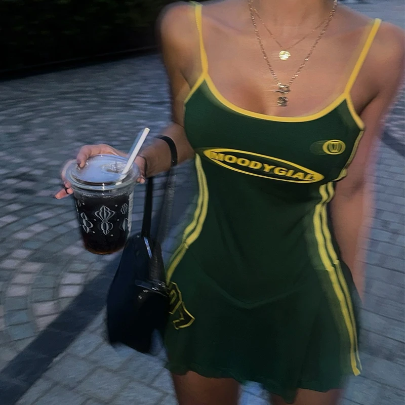 

Women's Sports Dress Harajuku Party Dress Graphic Rock Y2k Clothes Green Mini Dress Punk Gothic Emo Short Women's Summer