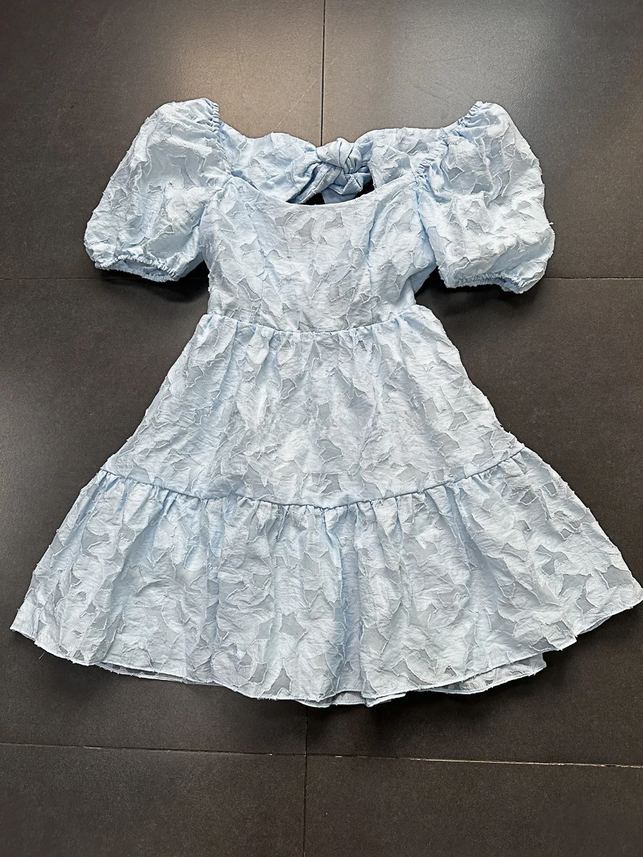 

Платье-футляр в стиле принцессы с темным узором, с открытой спиной, пышное, милое, сказочное, летнее, женское, с коротким рукавом, круглый вырез