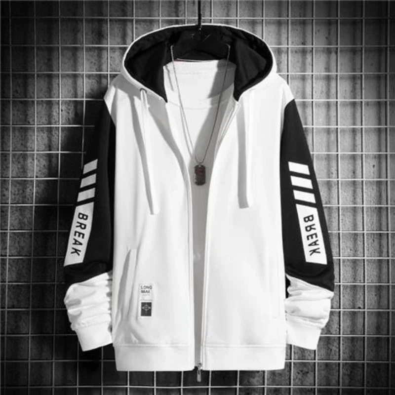 Sweatshirt For Men Hoodies Male Clothes Hooded Full Zip Up New Rock Black Pastel Color 90s Vintage Korean Style Offers Autumn S