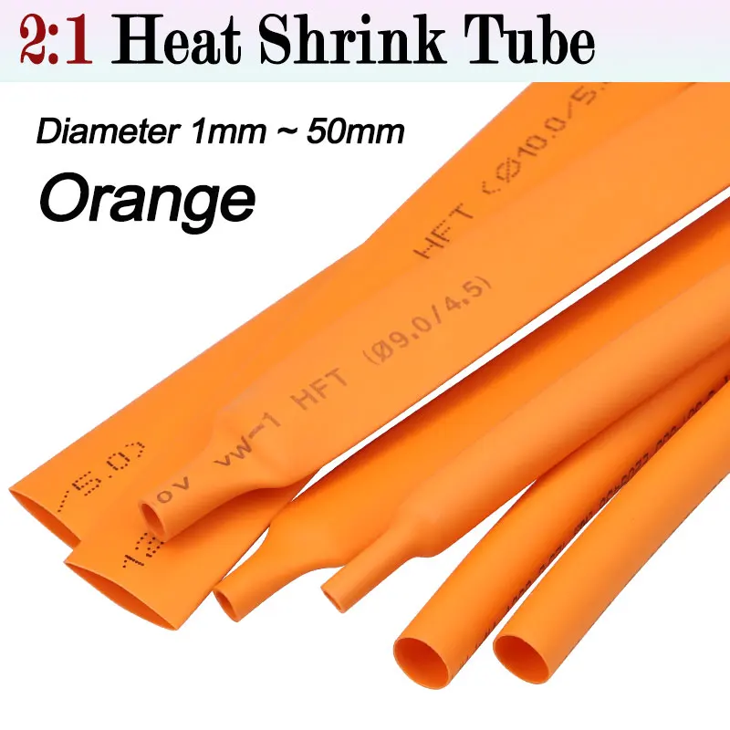 3/5 m, orange, Schrumpfverhältnis 2:1, Schrumpfschlauch, Durchmesser 1 mm ~ 50 mm, isolierter Kabelschutz, Steckverbinderhülse, DIY-Wickeldraht