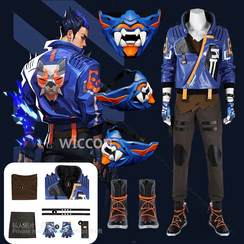 

Game Valorant Yoru Cosplay Costume Y2K Full Set Pants Shoes Coat Outfits 3D Resin Mask Accessory Prop Halloween Party Customized