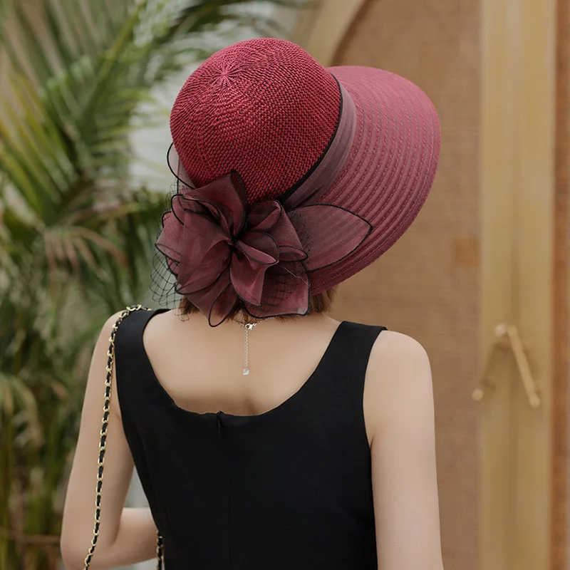 Bucket hat 2022 summer new Organza flower breathable basin hat Sun Protection sunscreen Hat For Women Beach Hat  Flanging cap