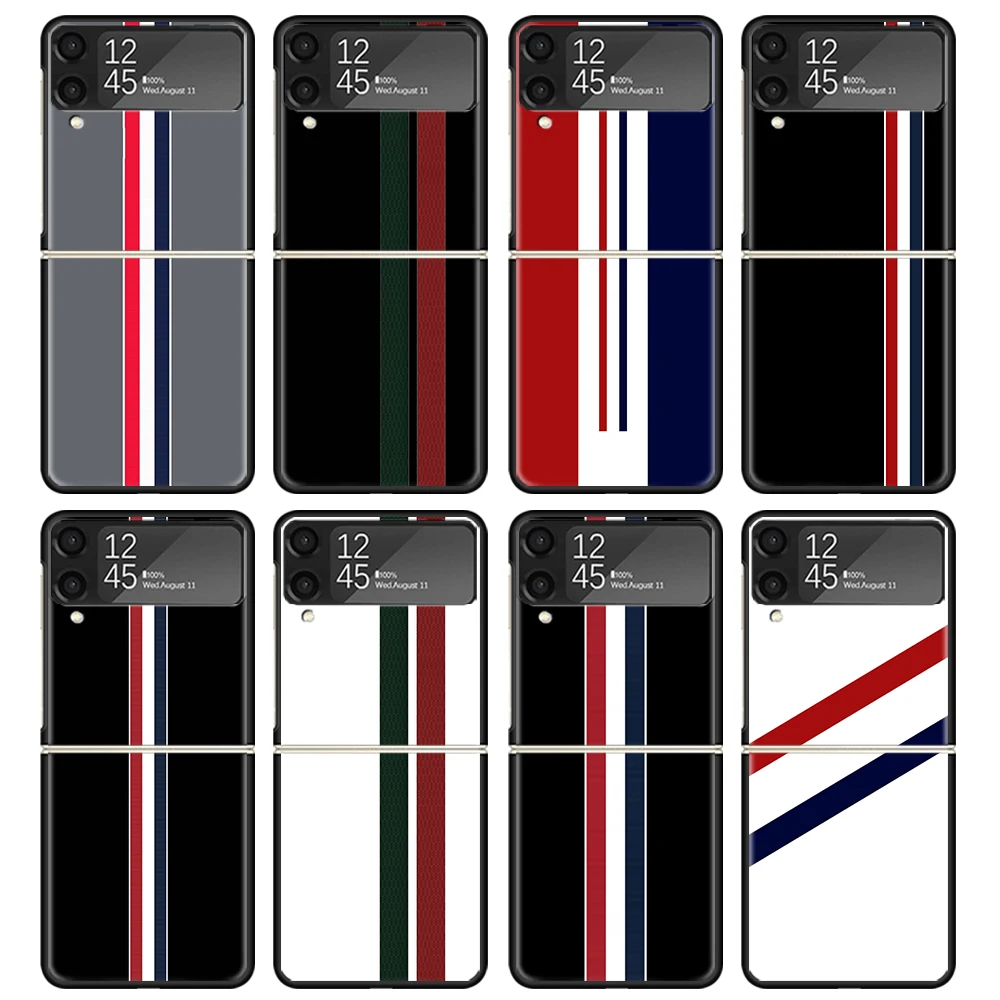 Luxury Sports Line Cool Stripes Case For Samsung Galaxy Z Flip 4 5 3 z Flip5 Flip4 5G Hard Phone Cover Flip3 Split Folding Black