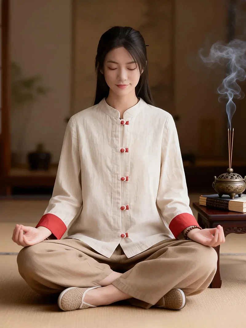 New Unisex Spring Autumn Premium Cotton Hemp Long Sleeve Traditional Chinese Tai Chi Baduanjin Practice Costume for Daily Use