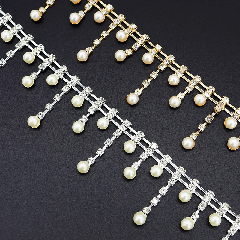 10Yards Rhinestone Chain Crystal Diamond Tassel Rhinestone Pearl Chain Clothing Accessories DIY Wedding Party Gift Decoration