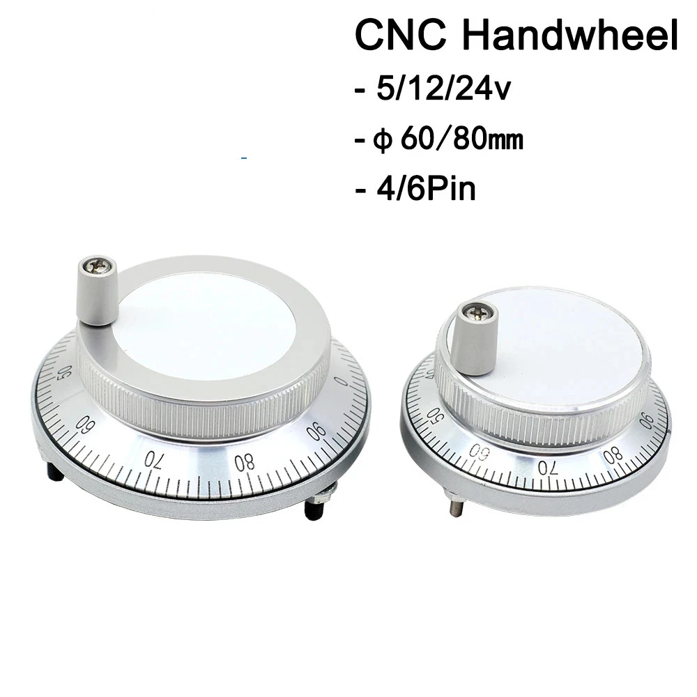 

CNC Pulser Handwheel 5V 12V 24V 6pin Pulse 100 25 Manual Pulse Generator Hand Wheel PLC CNC Machine 60mm 80mm Rotary Encoder