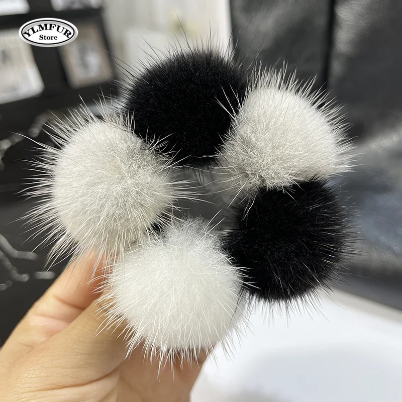 Fsahion Soft Hair Scrunchies Women Mink Fur Ball Cute Plush Elatic Hair Rope Rubber Band Ponytail Holder Headband Accessories