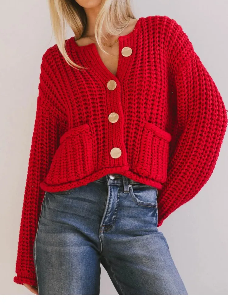 

Осенне-зимний простой однотонный свитер с грубой иглой, женский свободный мягкий вязаный кардиган с длинными рукавами в ленивом стиле