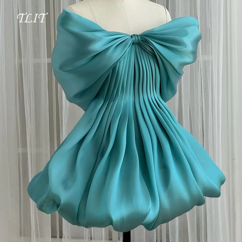 

TLIT Fairy Silk Organza Pleats Evening Gown Dresses Strapless 3D Bow Short Cocktail Dresses Customized Formal Party