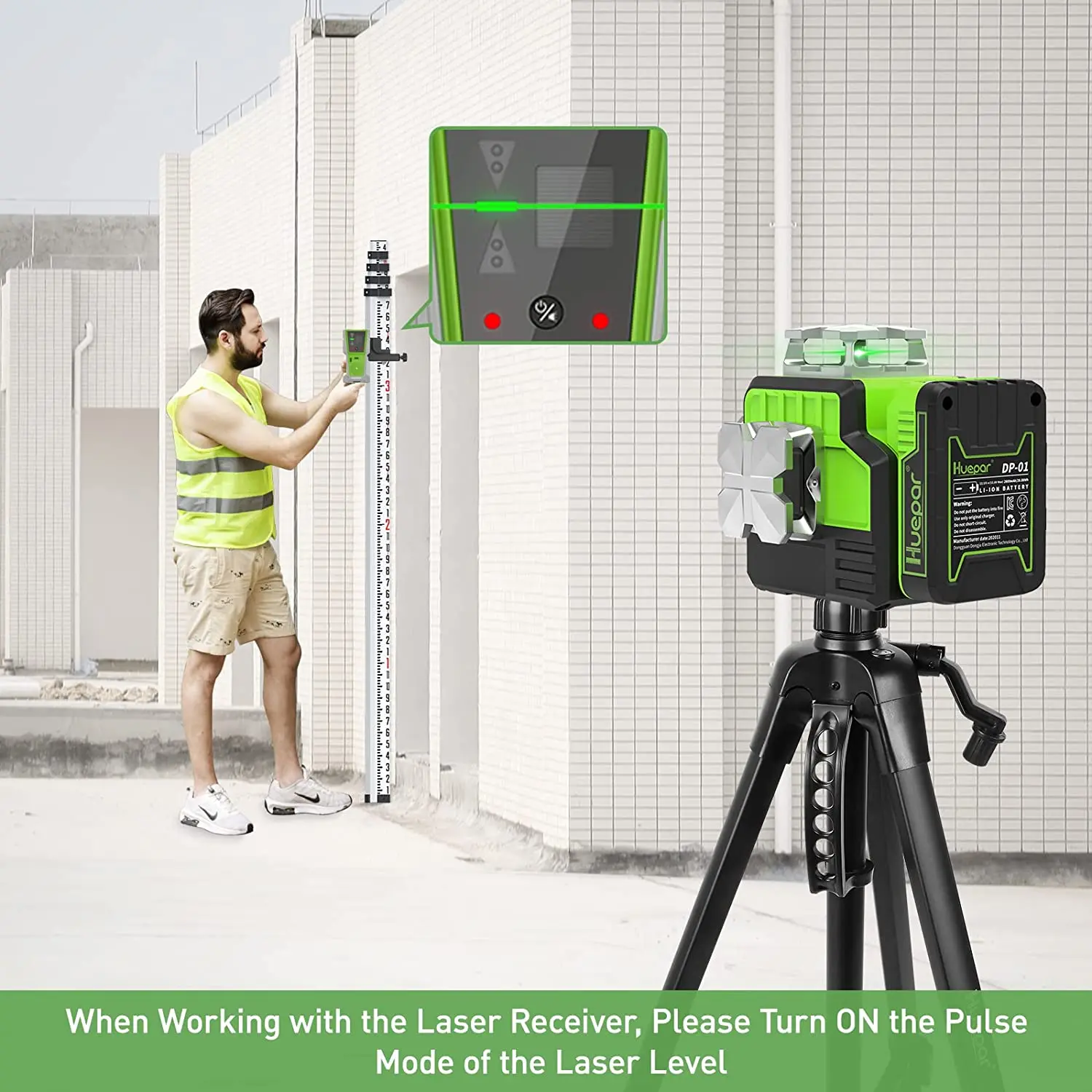Détecteur De Laser Huepar LR-5RG Pour Laser à Impulsions – Récepteur Numérique Avec Piles Incluses