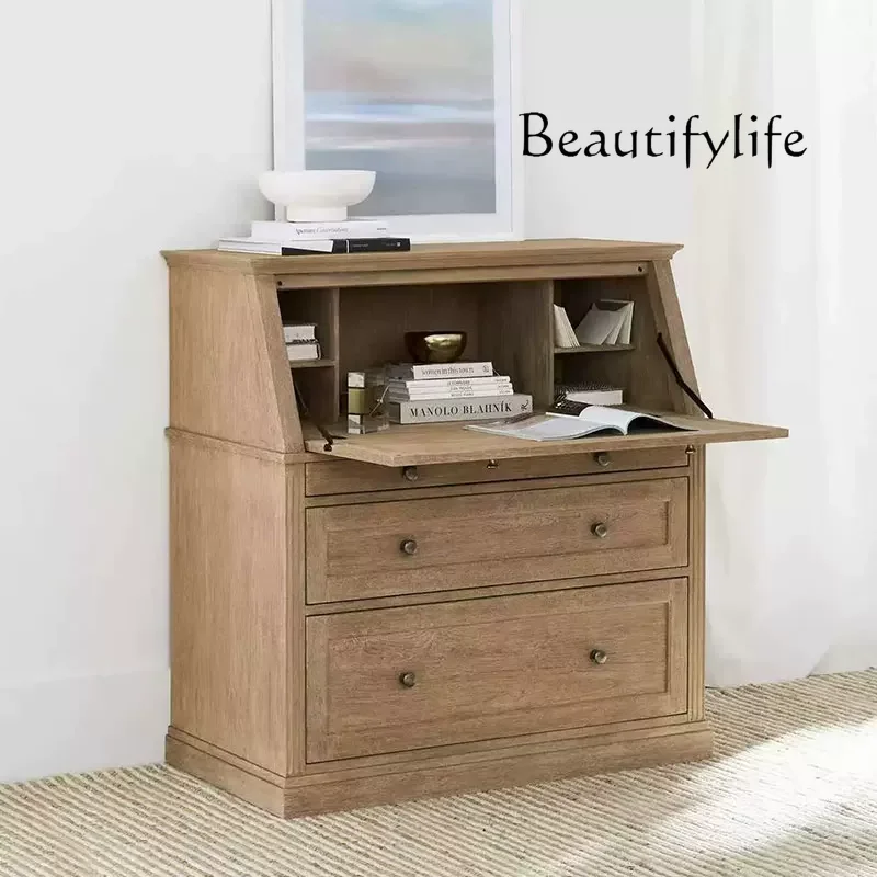 American Country Solid Wood Desk Multifunctional French Retro Bedroom Log Color Wall Locker