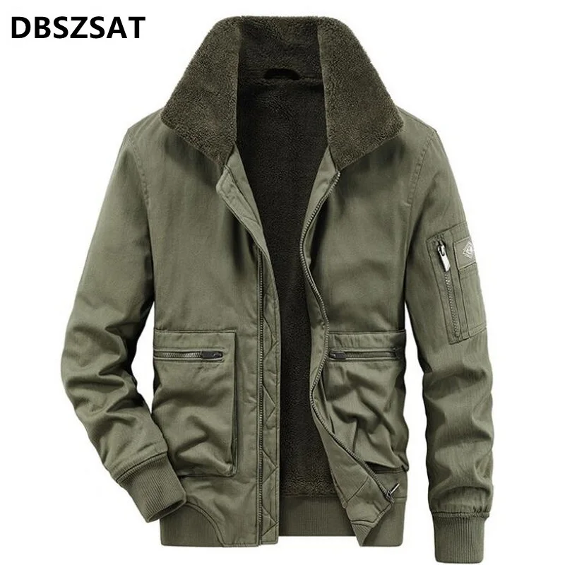 

Autumn Winter Military Jacket Men Fur Collar Slim Thick Warm Parkas Multiple Pockets Wear-resistant Outdoor Windbreaker M-4XL