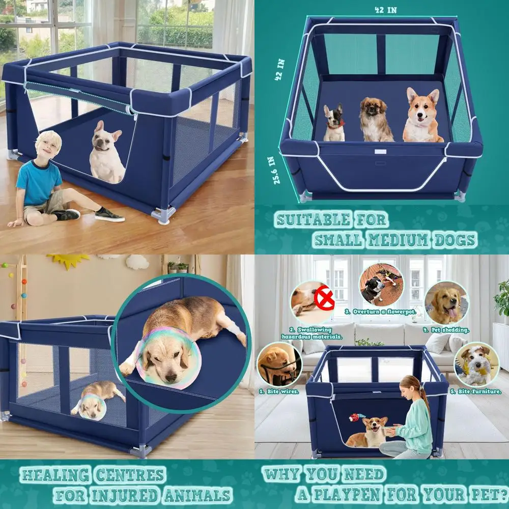 

Portable 42 Puppy Playpen with Gate, Suitable for Small Dogs, Durable Pet Fence for Indoor & Outdoor Use