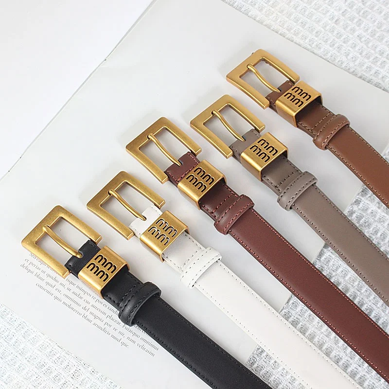 2025 Luxury Genuine Leather Belt for Women Cowhide Suede Belts with Trendy Square Alloy Buckle Ideal for Dresses and Jeans