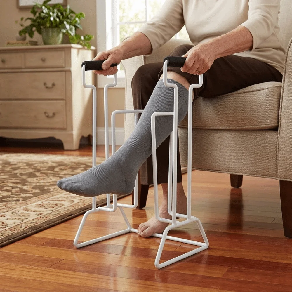 Curved Plastic Frame Sock Aid Helper Long Pull Straps Fine Workmanship Senior Daily Dressing Helper Stable Structure