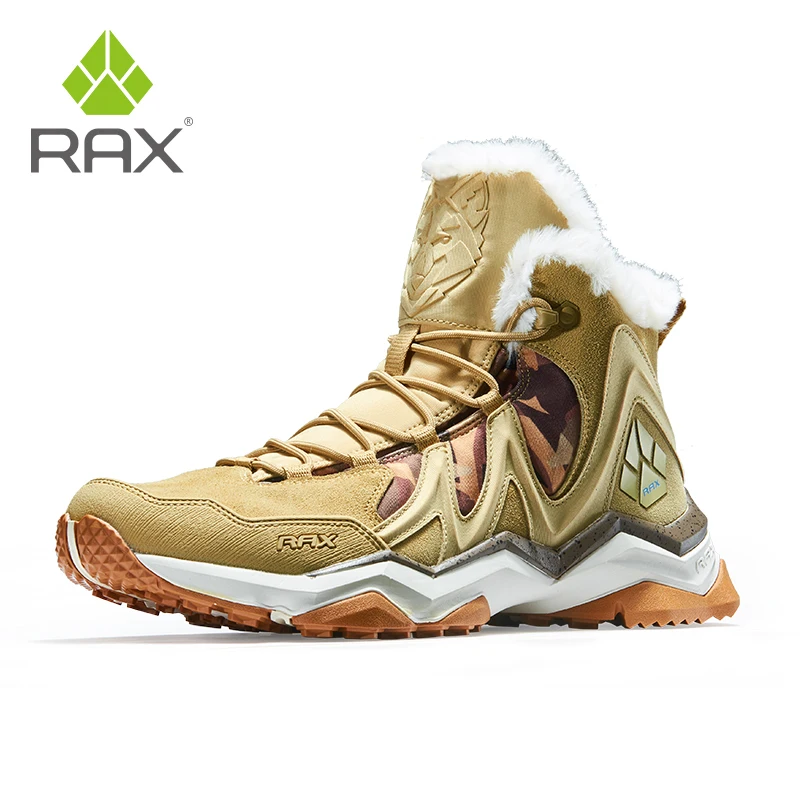 RAX-zapatos de senderismo de cuero Geunine para hombre, botas de nieve de forro polar, zapatos cálidos para caminar, botas de senderismo, zapatillas