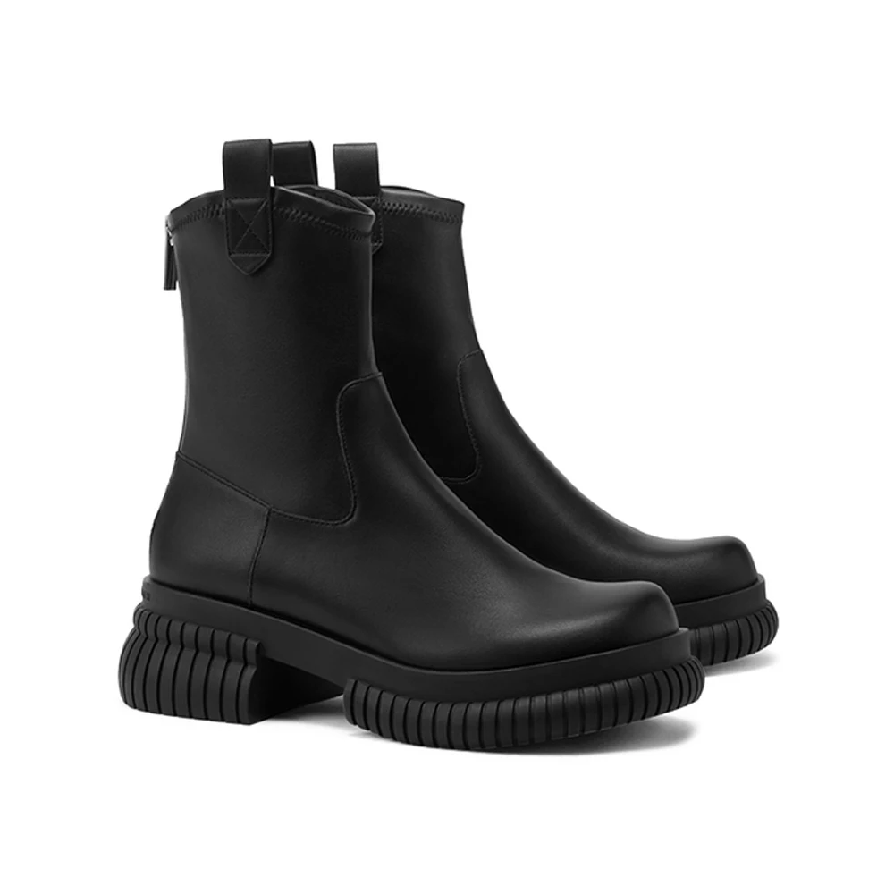 

FWRD Women's Leather Round-Toe Zipper Thick-Sole Ankle Boots, Comfortable for Daily Wear & Street Style #FWRD000288