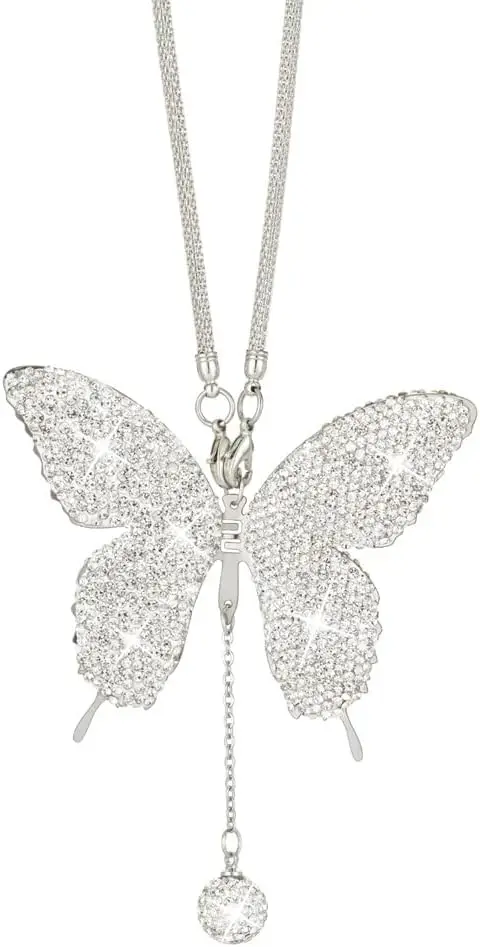 

Crystal Butterfly Car Mirror Charms for Women - Silver Rhinestone Accessories, Valentine's Day Gifts