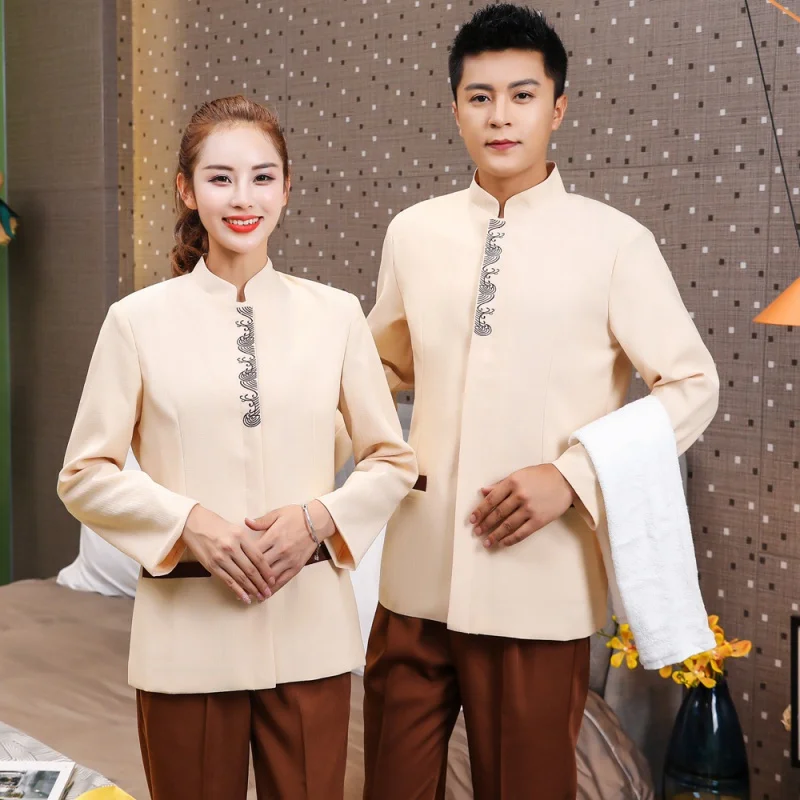 Wholesale Supply Spot Linen Service Uniform Long Sleeve Autumn New Hotel Guest Room Nursing Home Waiter Cleaning Clothe