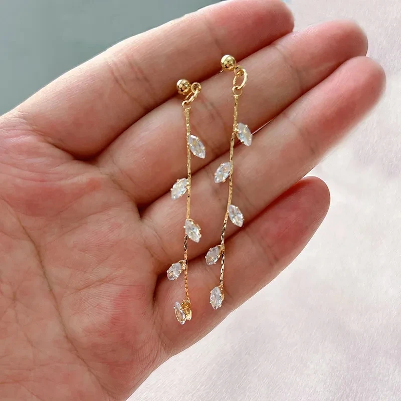New Fashion Gold Color Leaf Earrings For Women Exquisite Mini Set Cubic Zirconia Wedding Ear Jewelry Noble Pendant Gifts image 5
