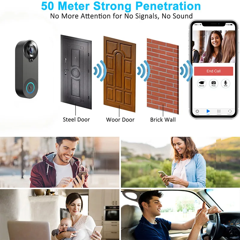 Tuya Video Doorbell Camera WiFi Wireless Outdoor Full HD Voice Wireless Door Bell for House Security Waterproof for Smart Home