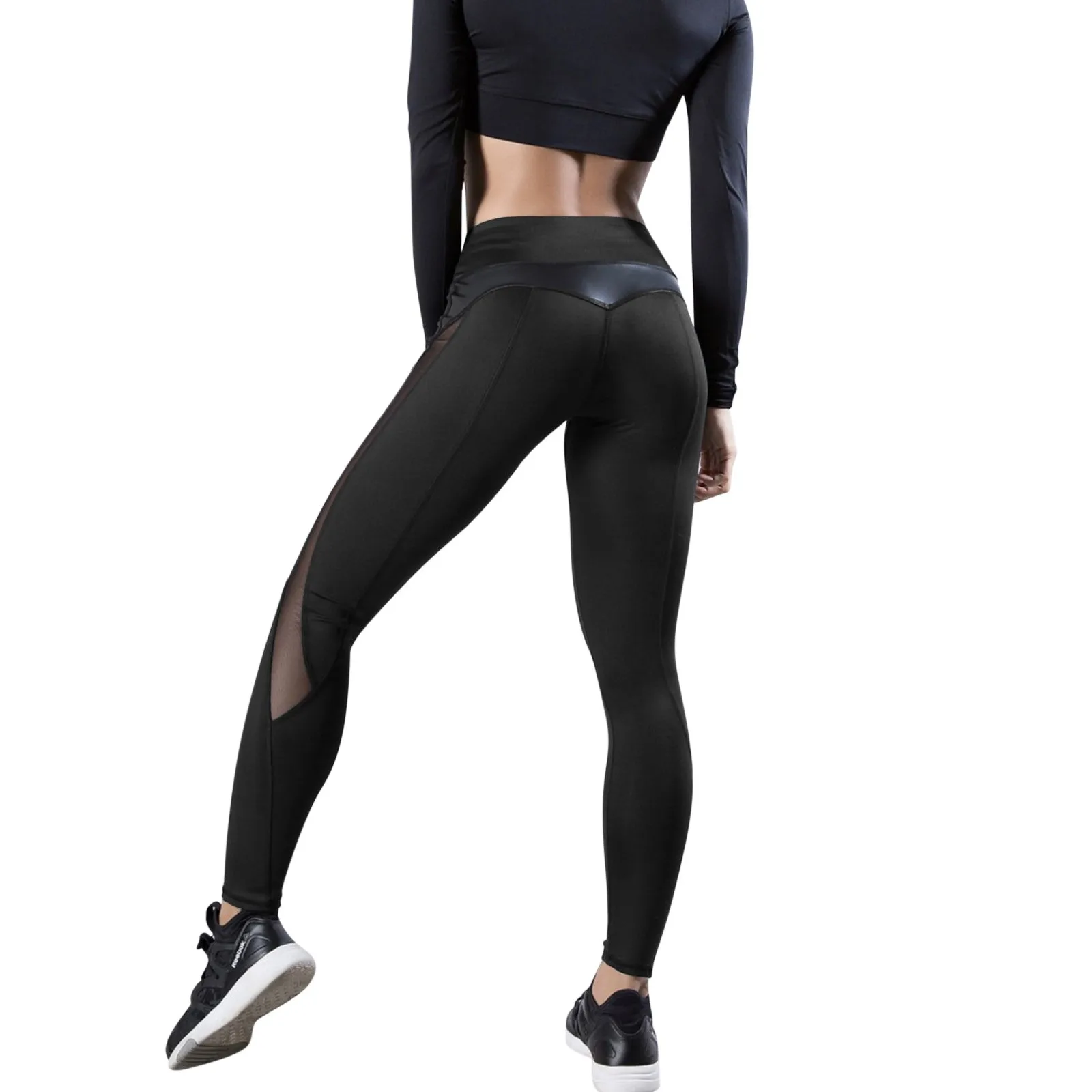 Comodi Leggings in rete Sexy pantaloni sportivi da donna a vita alta Running Gym Yoga collant da allenamento per sollevamento dell'anca Legging Lady pantalones