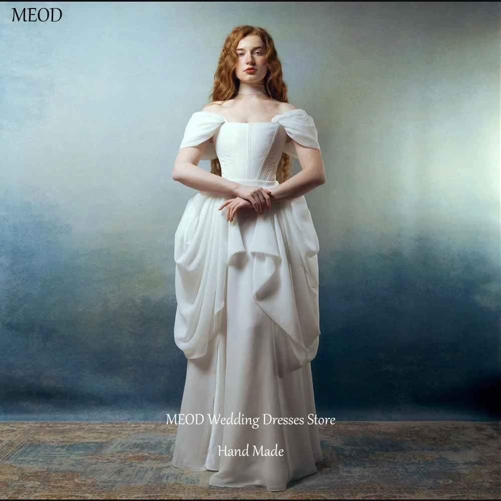 MEOD Chiffon A Line Wedding Dresses Bride Strapless Formal Prom Gowns Off The Shoulder Floor Length Vestido De Novia Customized