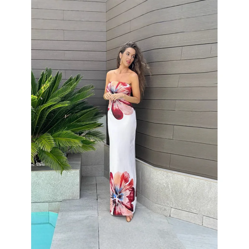 

Illya Flower Strapless Printed Dress With Summer Temperament, Slim Fit And Hip Hugging Dress