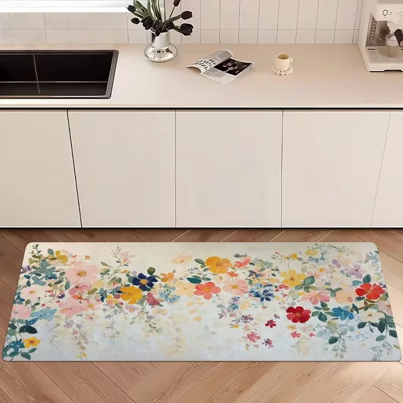 Cute Red Spotted Mushroom Kitchen Rug Botanical Cartoon Print Non Slip Floor Mat Cottage Style Carpet Decor