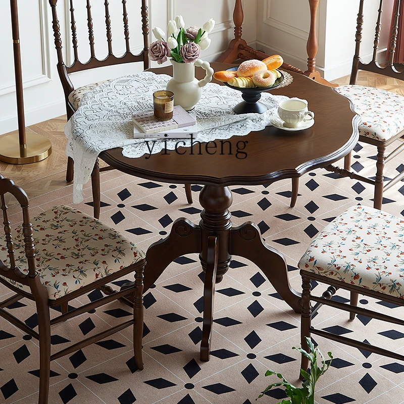 

LX Round Vintage Lace Small Household Wooden Round Table for Dining Room