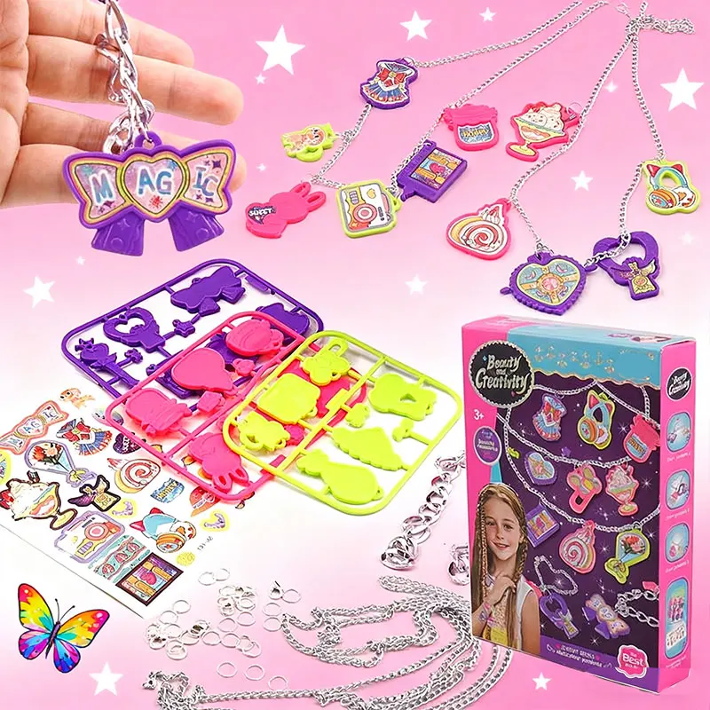 Girls DIY Jewelry Making Craft Toy Set Kids Hand‑made Pendant Bracelet Necklace Making Kit Creative Art Gift for Little Girls