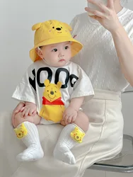 Disney Winnie tulum üçgen çanta Fanny ceket pamuk yumuşak bir standart bebek yaz giysileri tırmanma takım bebek giyim Bodysuits